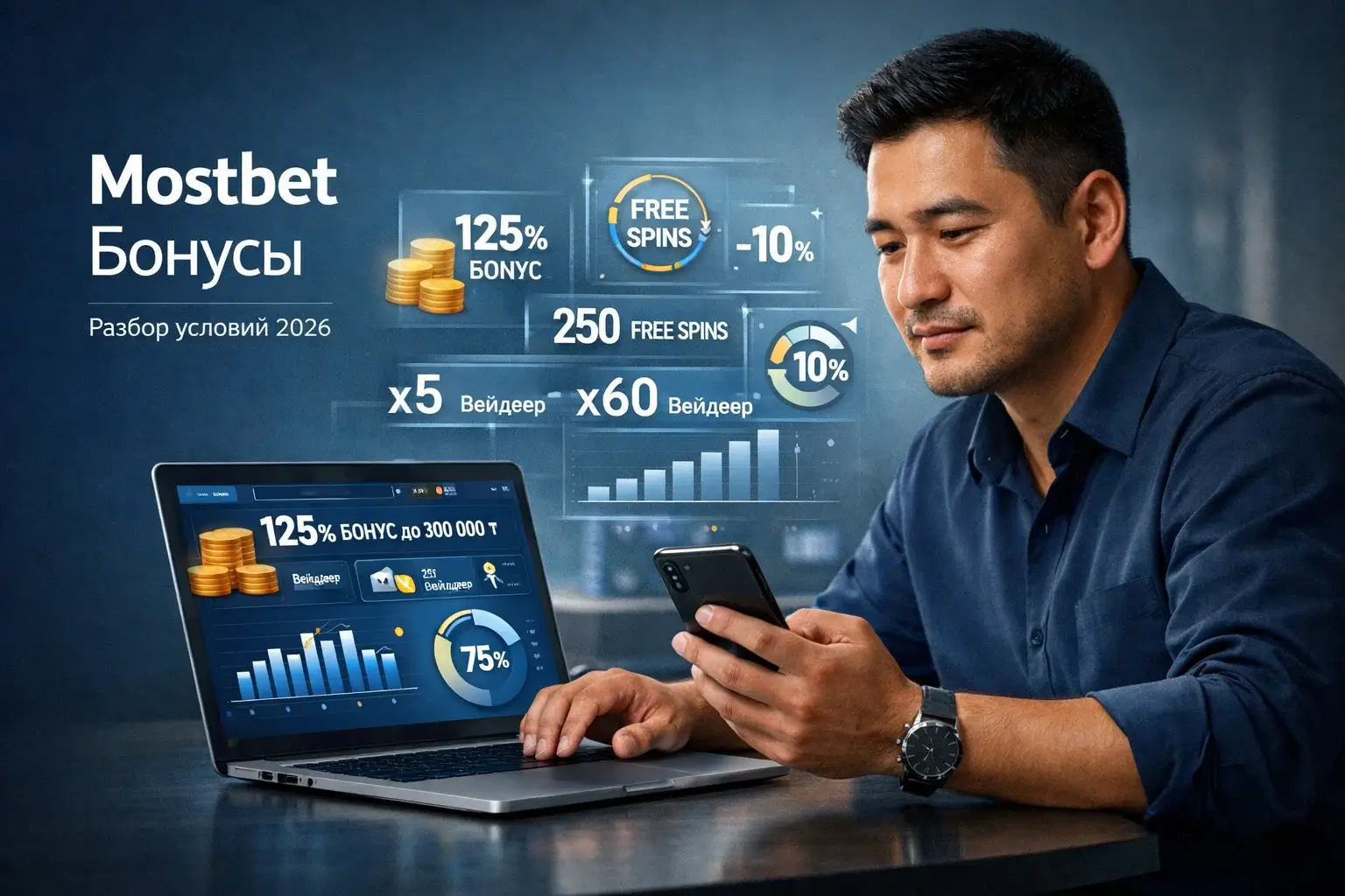 Mostbet бонус 125 процентов до 450000 KZT в Казахстане